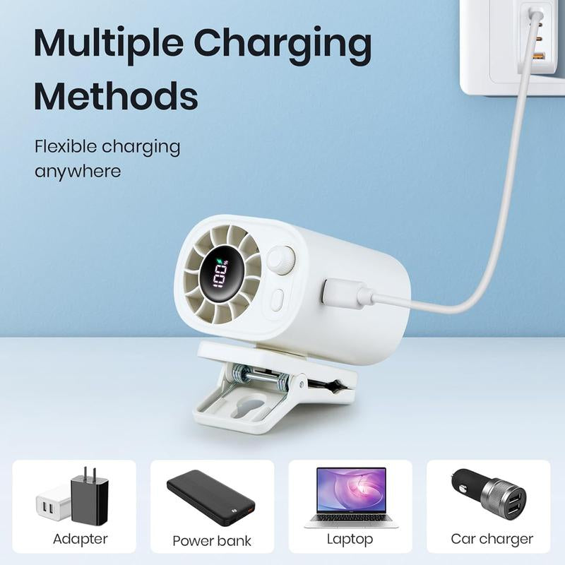 【Freeship】Portable 360° Rotating Car Clip-On Fan with LED Display,100 Speed Settings, USB Rechargeable, 1800Mah Battery, Quiet Personal Cooling Fan for Outdoor Travel, Hiking & On-The-Go Comfort