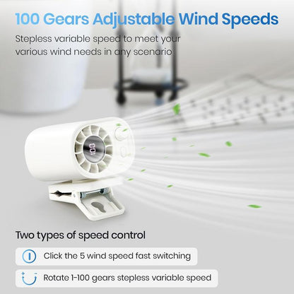 【Freeship】Portable 360° Rotating Car Clip-On Fan with LED Display,100 Speed Settings, USB Rechargeable, 1800Mah Battery, Quiet Personal Cooling Fan for Outdoor Travel, Hiking & On-The-Go Comfort