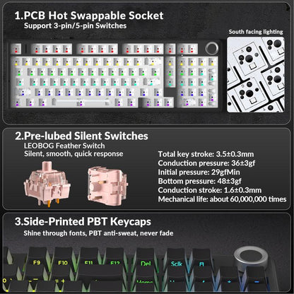 [Silent Switches]Aula F99 Pro Tri-Mode Mechanical Wireless Keyboard with Knob, Bt5.0/Usb-C/2.4Ghz,Hot Swappable,Pre-Lubed Switches,Gasket Structure,Rgb Backlit Computer Gaming Keyboard (Black) Creamy Keyboard Office PC Accessories Tiktokshopbacktoschool