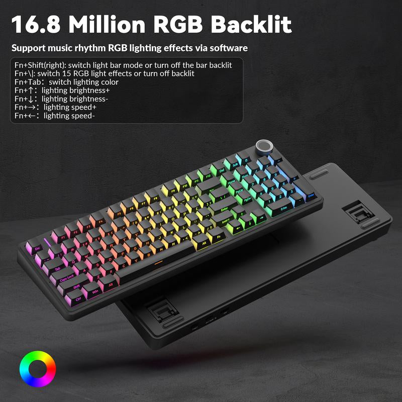[Silent Switches]Aula F99 Pro Tri-Mode Mechanical Wireless Keyboard with Knob, Bt5.0/Usb-C/2.4Ghz,Hot Swappable,Pre-Lubed Switches,Gasket Structure,Rgb Backlit Computer Gaming Keyboard (Black) Creamy Keyboard Office PC Accessories Tiktokshopbacktoschool