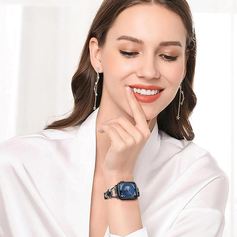 ZY Black Shell Clover Slim Metal Bracelet for Apple Watch - Business & Dressy Strap Compatible Ultra 2/Ultra/Series 9-1/SE/SE2 (38-49Mm) Women & Men (Watch Not Included)