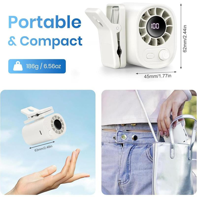 【Freeship】Portable 360° Rotating Car Clip-On Fan with LED Display,100 Speed Settings, USB Rechargeable, 1800Mah Battery, Quiet Personal Cooling Fan for Outdoor Travel, Hiking & On-The-Go Comfort