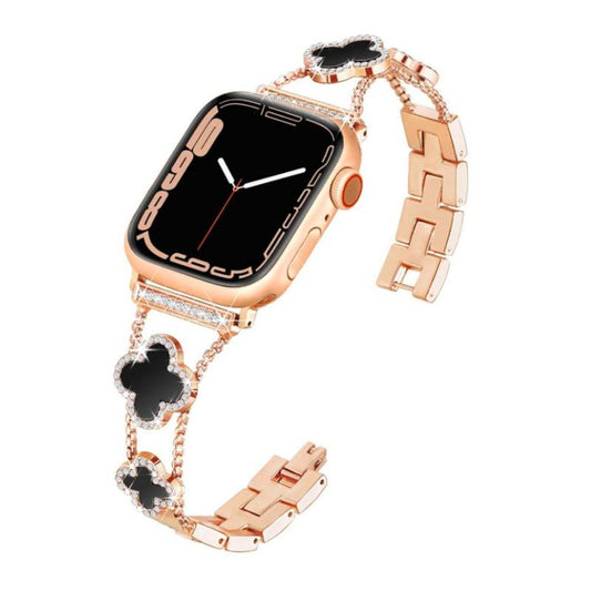ZY Black Shell Clover Slim Metal Bracelet for Apple Watch - Business & Dressy Strap Compatible Ultra 2/Ultra/Series 9-1/SE/SE2 (38-49Mm) Women & Men (Watch Not Included)