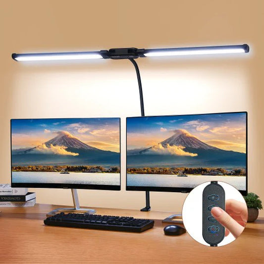 Dual‑Head LED Clamp Desk Lamp – 360° Adjustable Gooseneck Task Light