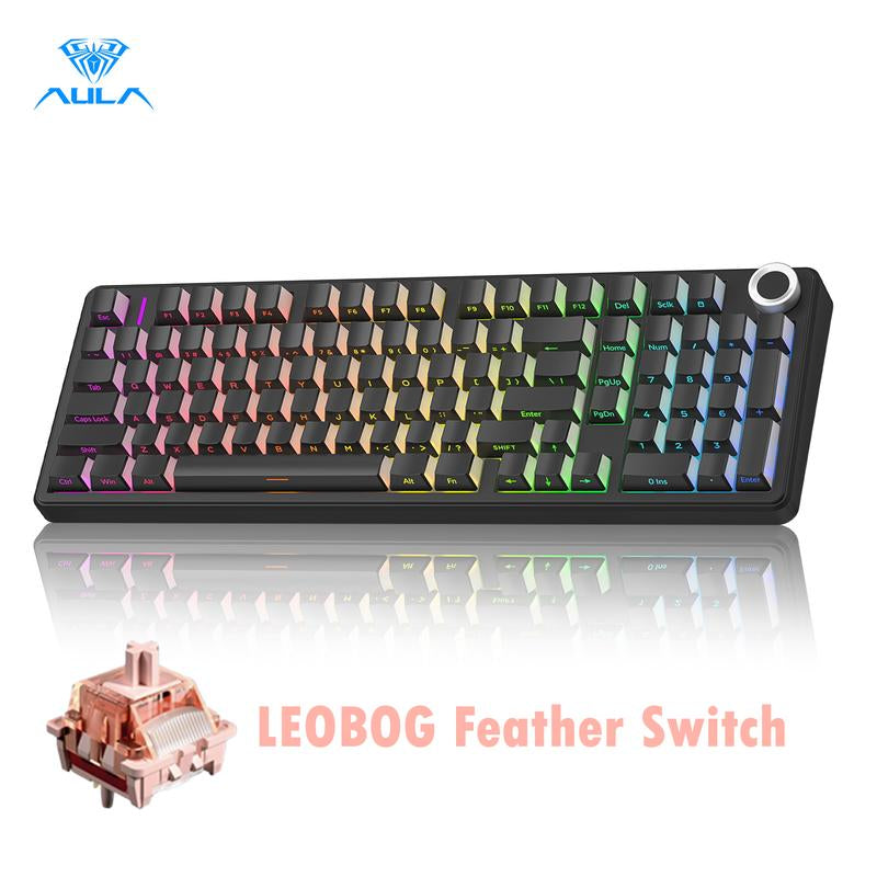 [Silent Switches]Aula F99 Pro Tri-Mode Mechanical Wireless Keyboard with Knob, Bt5.0/Usb-C/2.4Ghz,Hot Swappable,Pre-Lubed Switches,Gasket Structure,Rgb Backlit Computer Gaming Keyboard (Black) Creamy Keyboard Office PC Accessories Tiktokshopbacktoschool