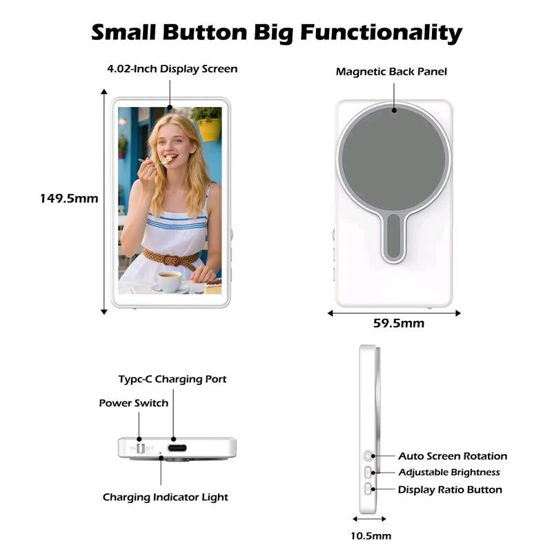 Magnetic Phone Vlog Selfiemonitor Screen,1080P Wireless Recording, Filming Tools ,Usingphone Rear Camera for Selfie Vlog Live Streamtiktok,Compatible with Iphone Andandroid(Support 4K 30Fps Wired Recording） Cellphone Accessories Smartphone
