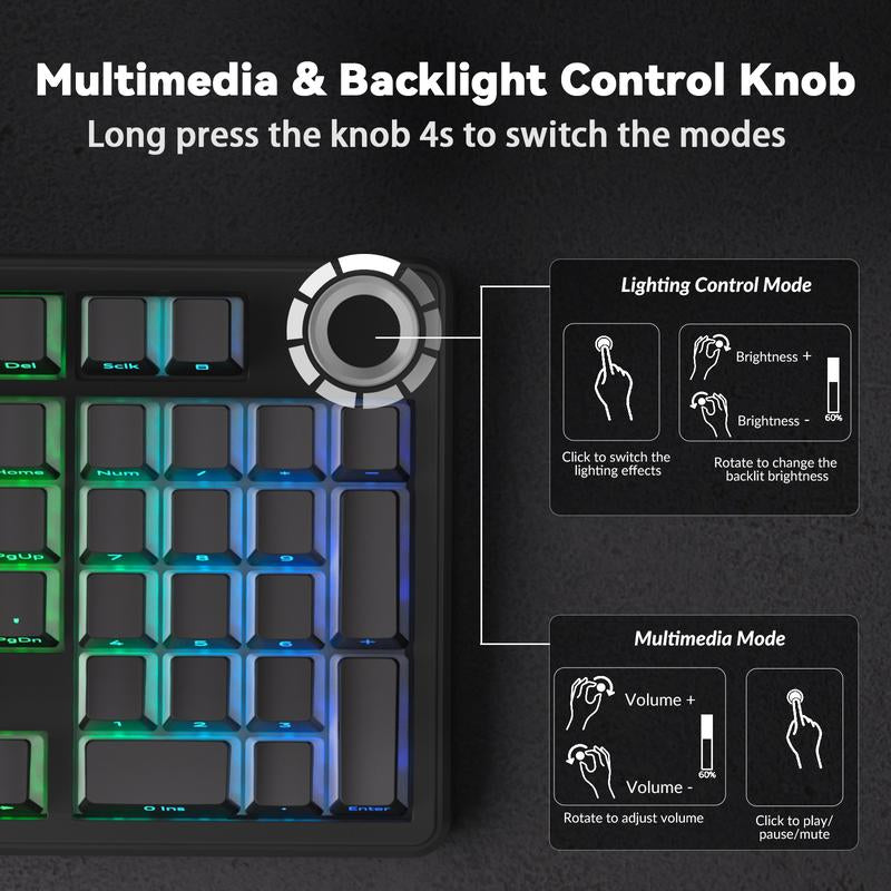 [Silent Switches]Aula F99 Pro Tri-Mode Mechanical Wireless Keyboard with Knob, Bt5.0/Usb-C/2.4Ghz,Hot Swappable,Pre-Lubed Switches,Gasket Structure,Rgb Backlit Computer Gaming Keyboard (Black) Creamy Keyboard Office PC Accessories Tiktokshopbacktoschool