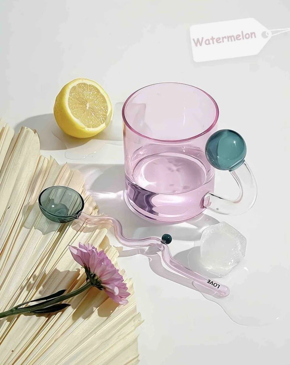 Hand‑Blown Lollipop Glass Mug – Whimsical “Dopamine” Color Pop for Coffee, Tea & Juice