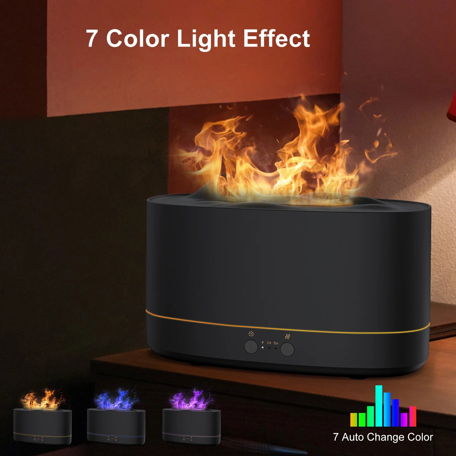 Essential Oil Diffuser, 7 Color Flame Diffuser Humidifier, 200Ml Time Setting for Home, Room, Black