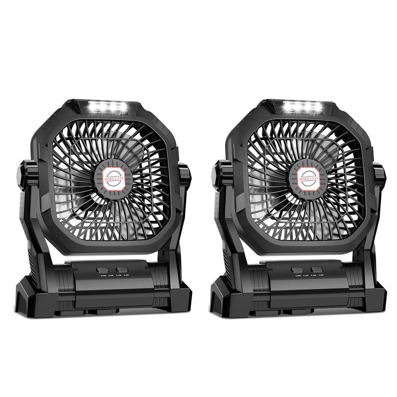 Camping Fan Rechargeable, 20000Mah Battery Powered Portable Fan with LED Light & Hook, 4-Speed 270° Adjustable, Camping Essentials for Tent, Outdoor