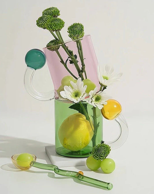 Hand‑Blown Lollipop Glass Mug – Whimsical “Dopamine” Color Pop for Coffee, Tea & Juice