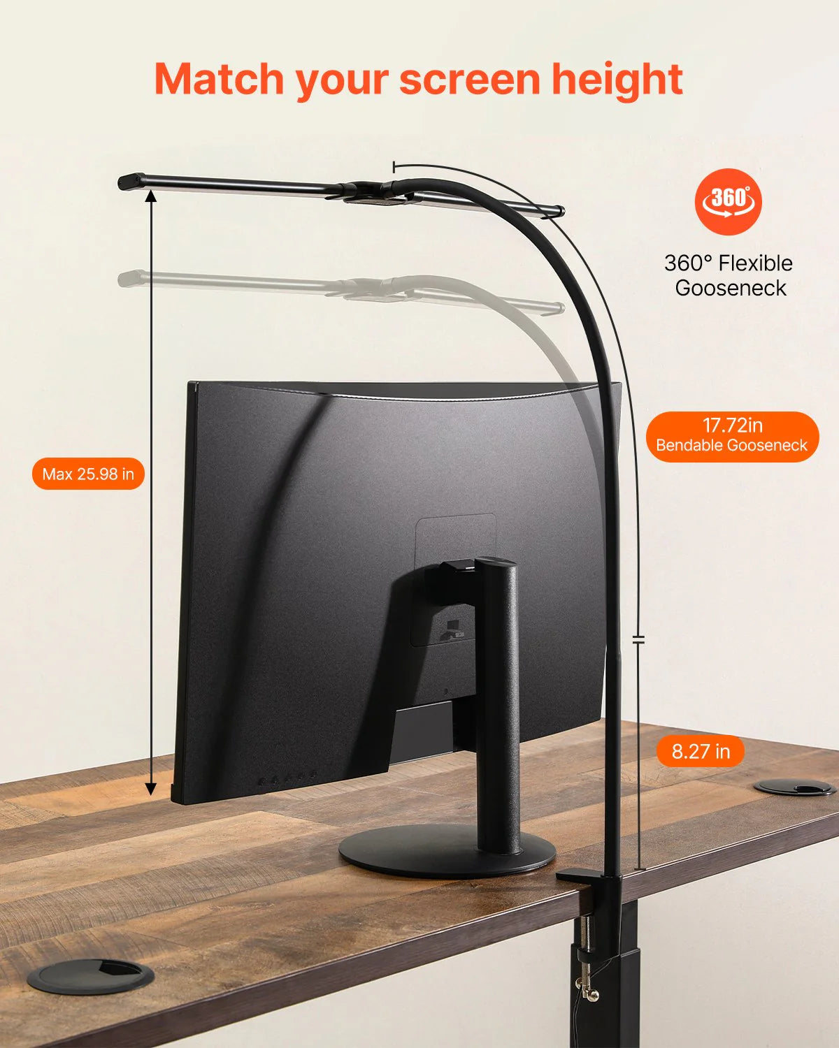 Dual‑Head LED Clamp Desk Lamp – 360° Adjustable Gooseneck Task Light