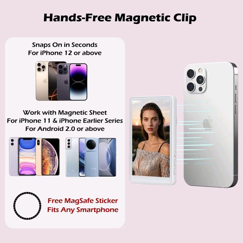 Magnetic Phone Vlog Selfiemonitor Screen,1080P Wireless Recording, Filming Tools ,Usingphone Rear Camera for Selfie Vlog Live Streamtiktok,Compatible with Iphone Andandroid(Support 4K 30Fps Wired Recording） Cellphone Accessories Smartphone