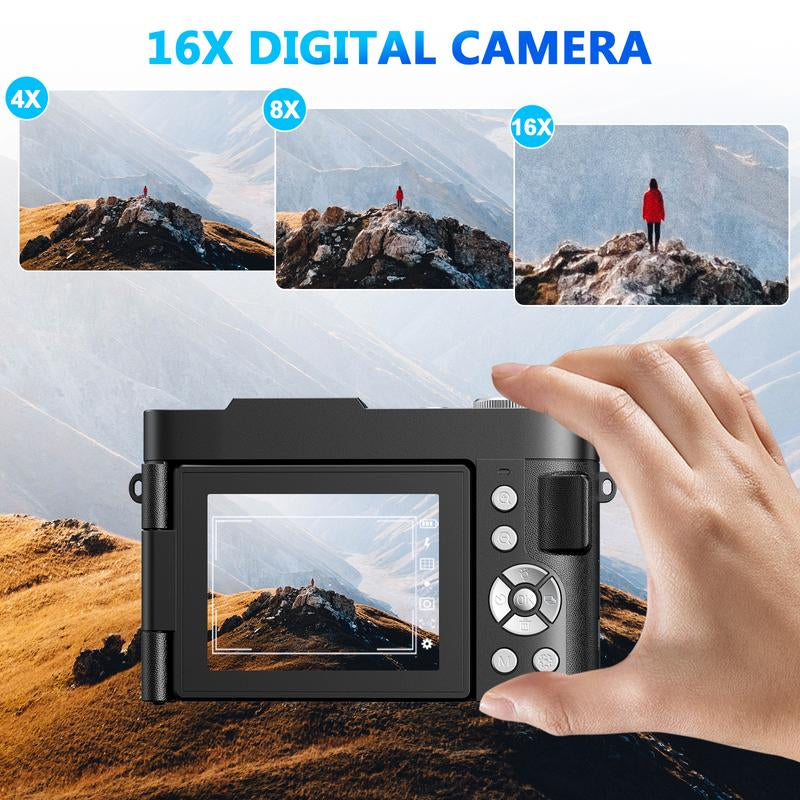 Upgrade 4K Digital Camera for Photography 50MP with 3'' 180° Flip Screen 16X Zoom Autofocus Youtube Vlogging Camera, Compact Point and Shoot Cameras with 32G Card, Rechargeable Battery & Charging Cable(Black)