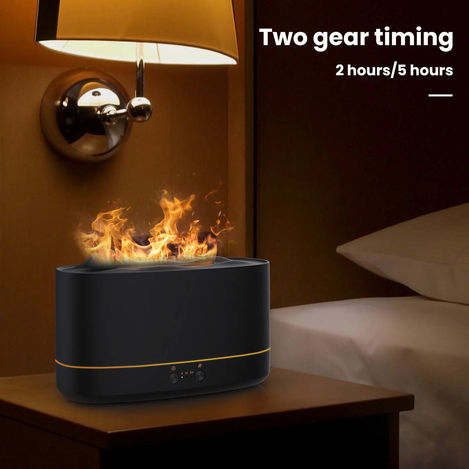 Essential Oil Diffuser, 7 Color Flame Diffuser Humidifier, 200Ml Time Setting for Home, Room, Black