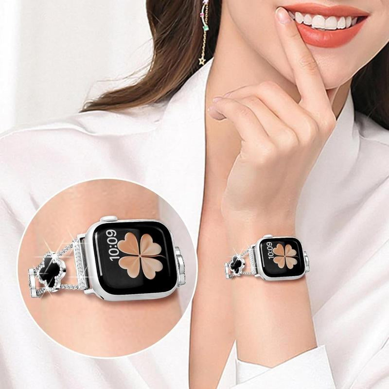 ZY Black Shell Clover Slim Metal Bracelet for Apple Watch - Business & Dressy Strap Compatible Ultra 2/Ultra/Series 9-1/SE/SE2 (38-49Mm) Women & Men (Watch Not Included)