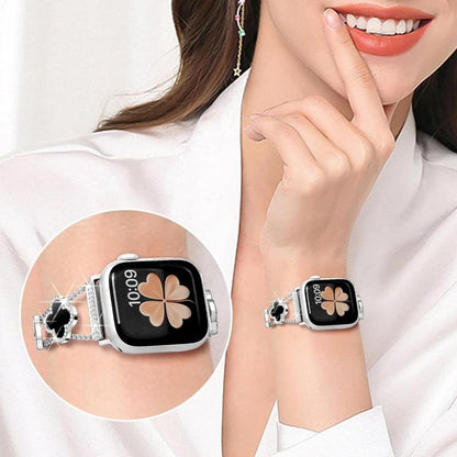ZY Black Shell Clover Slim Metal Bracelet for Apple Watch - Business & Dressy Strap Compatible Ultra 2/Ultra/Series 9-1/SE/SE2 (38-49Mm) Women & Men (Watch Not Included)