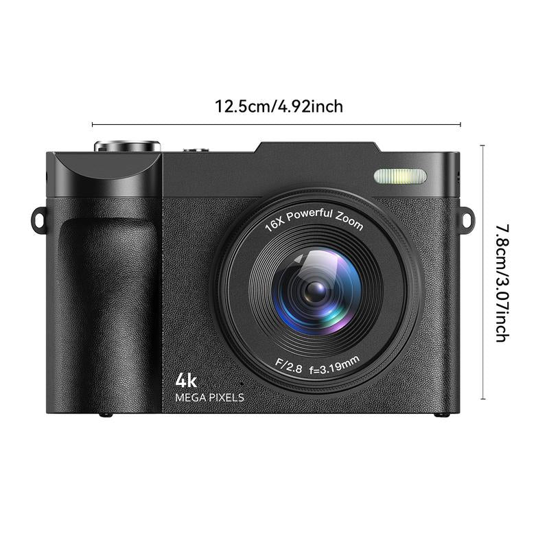 Upgrade 4K Digital Camera for Photography 50MP with 3'' 180° Flip Screen 16X Zoom Autofocus Youtube Vlogging Camera, Compact Point and Shoot Cameras with 32G Card, Rechargeable Battery & Charging Cable(Black)