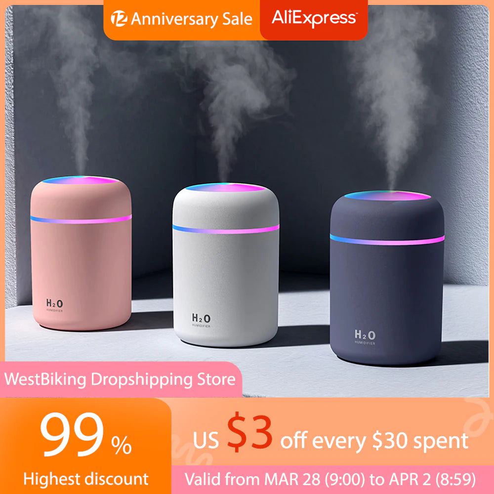 Mini USB Portable Ultrasonic Cool Mist Humidifier & Aroma Diffuser – Quiet Personal Desk & Car Humidifier