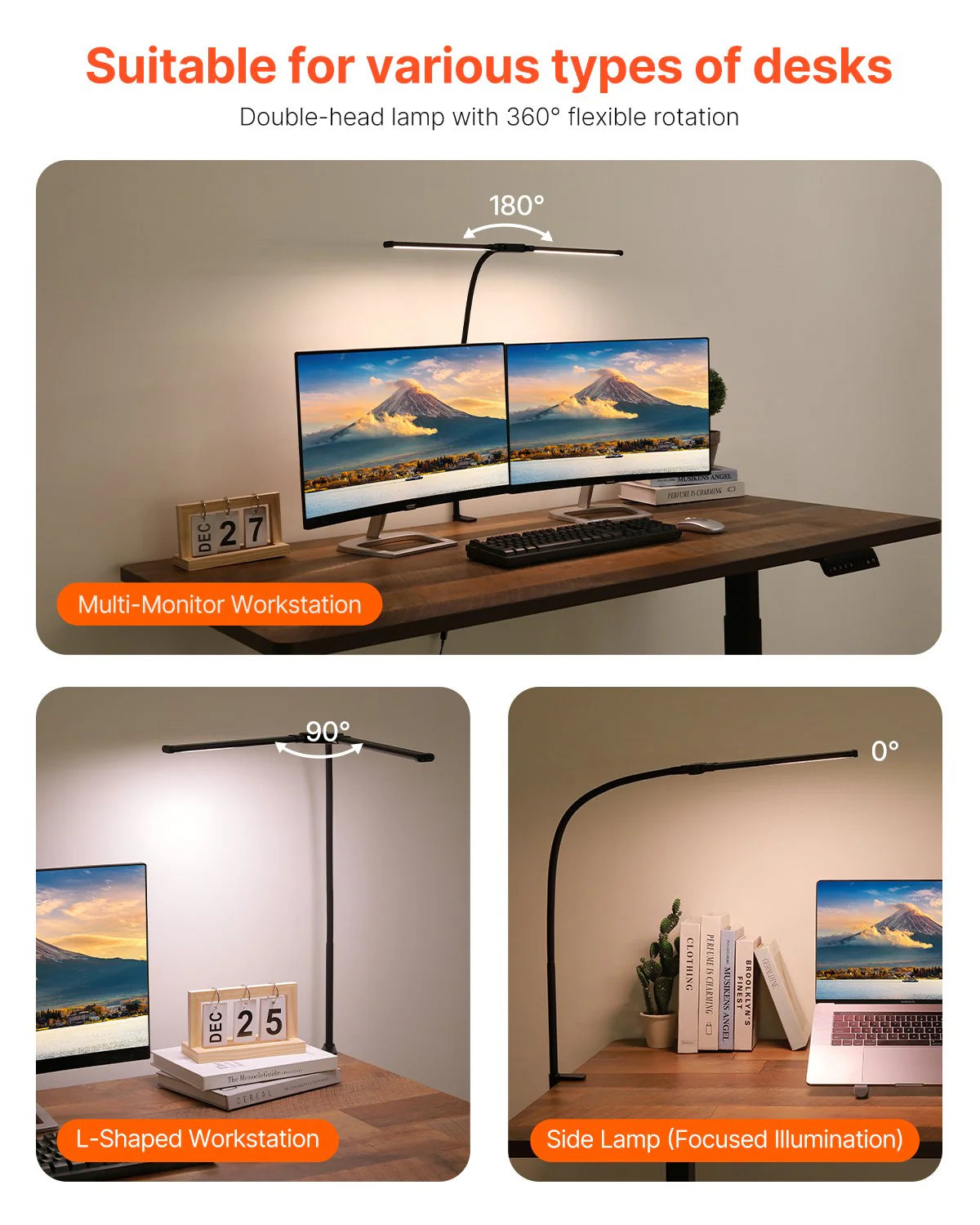 Dual‑Head LED Clamp Desk Lamp – 360° Adjustable Gooseneck Task Light
