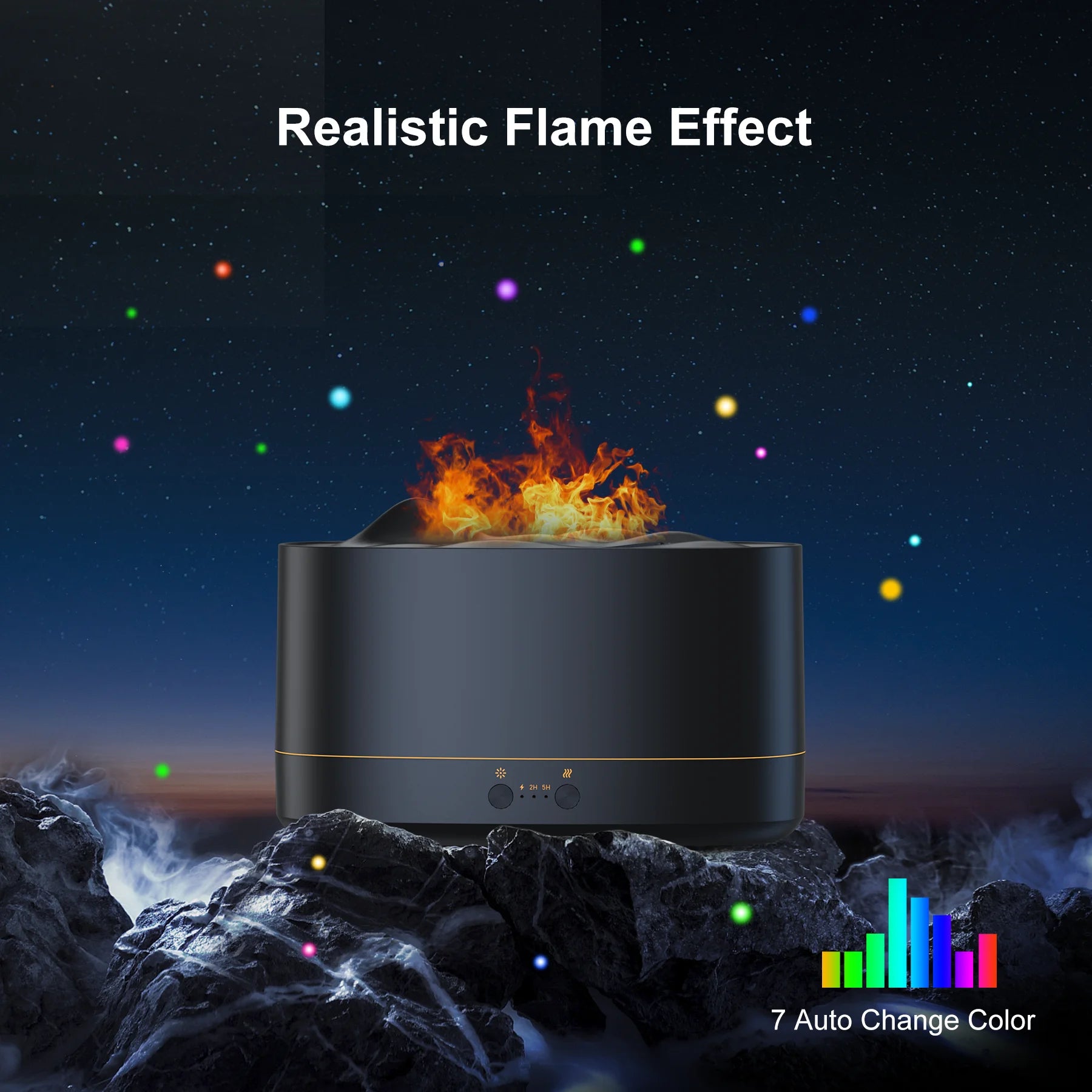 Essential Oil Diffuser, 7 Color Flame Diffuser Humidifier, 200Ml Time Setting for Home, Room, Black