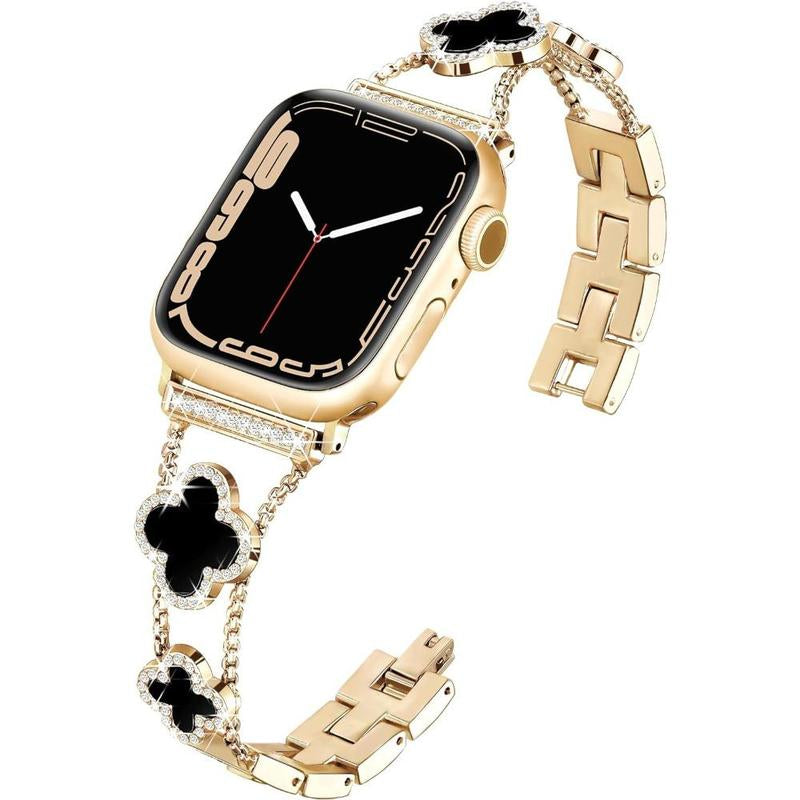 ZY Black Shell Clover Slim Metal Bracelet for Apple Watch - Business & Dressy Strap Compatible Ultra 2/Ultra/Series 9-1/SE/SE2 (38-49Mm) Women & Men (Watch Not Included)