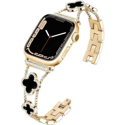 ZY Black Shell Clover Slim Metal Bracelet for Apple Watch - Business & Dressy Strap Compatible Ultra 2/Ultra/Series 9-1/SE/SE2 (38-49Mm) Women & Men (Watch Not Included)