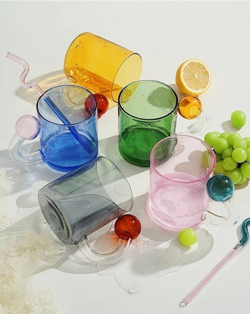 Hand‑Blown Lollipop Glass Mug – Whimsical “Dopamine” Color Pop for Coffee, Tea & Juice