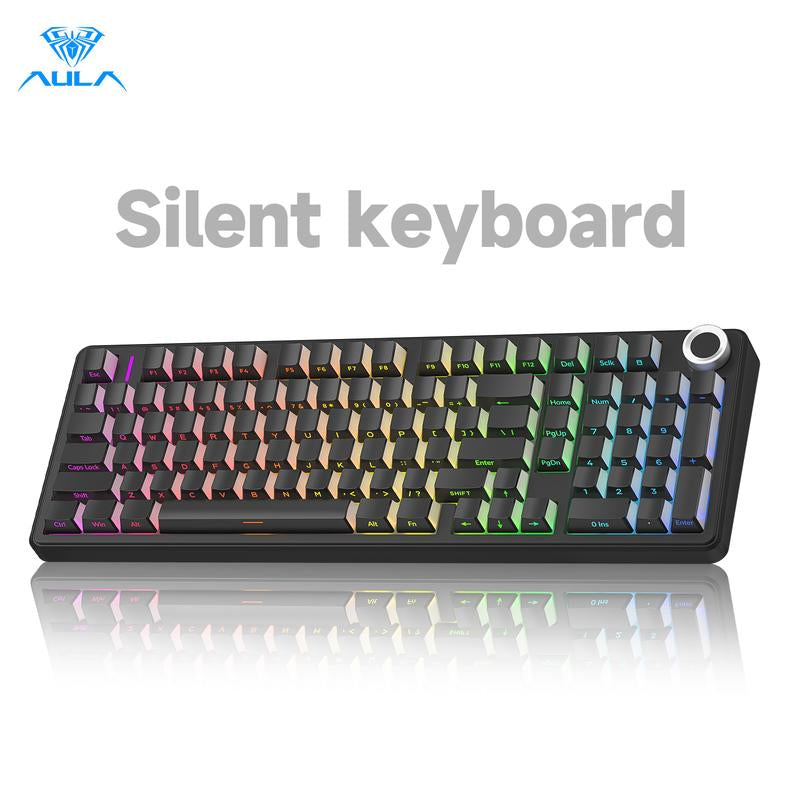 [Silent Switches]Aula F99 Pro Tri-Mode Mechanical Wireless Keyboard with Knob, Bt5.0/Usb-C/2.4Ghz,Hot Swappable,Pre-Lubed Switches,Gasket Structure,Rgb Backlit Computer Gaming Keyboard (Black) Creamy Keyboard Office PC Accessories Tiktokshopbacktoschool