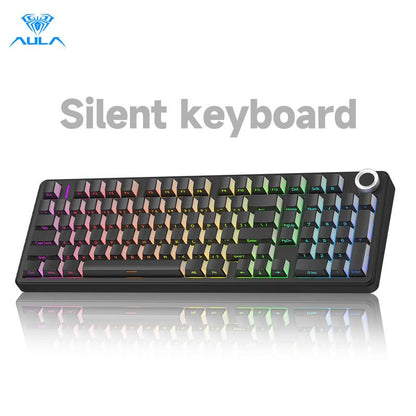 [Silent Switches]Aula F99 Pro Tri-Mode Mechanical Wireless Keyboard with Knob, Bt5.0/Usb-C/2.4Ghz,Hot Swappable,Pre-Lubed Switches,Gasket Structure,Rgb Backlit Computer Gaming Keyboard (Black) Creamy Keyboard Office PC Accessories Tiktokshopbacktoschool
