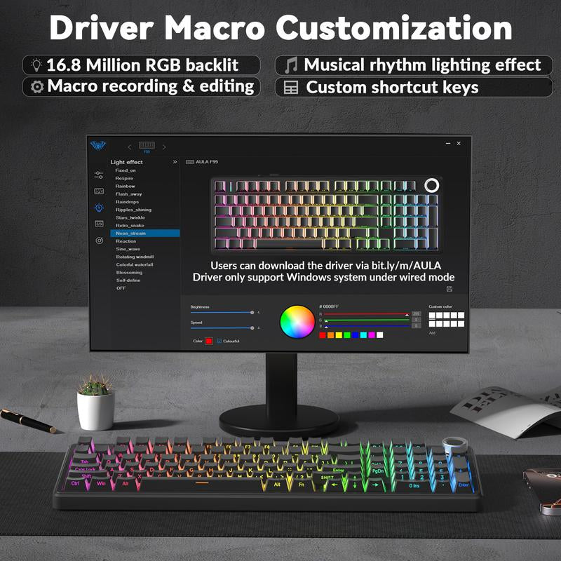 [Silent Switches]Aula F99 Pro Tri-Mode Mechanical Wireless Keyboard with Knob, Bt5.0/Usb-C/2.4Ghz,Hot Swappable,Pre-Lubed Switches,Gasket Structure,Rgb Backlit Computer Gaming Keyboard (Black) Creamy Keyboard Office PC Accessories Tiktokshopbacktoschool